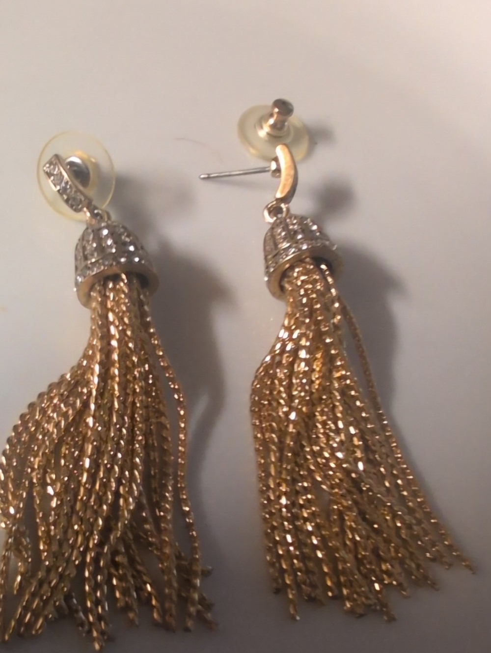 Gold Tassel Drop Earrings with Crystal Cap - Women Jewelry
